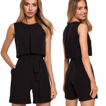 ELEGANCKI DAMSKI KOMBINEZON KOBIECY BEZ RĘKAWÓW LUŹNY LEKKI CZARNY M 38