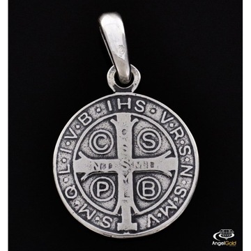 SREBRNY MEDALIK ŚWIĘTY BENEDYKT OKRĄGŁY PRÓBA 925