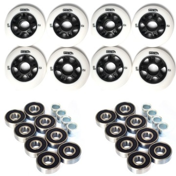 8x kółka do rolek 80mm + 16x łożyska ABEC9 tulejki