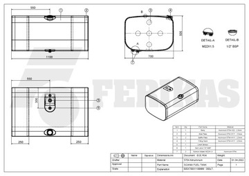 Новый алюминиевый топливный бак 350L 505x700x1100