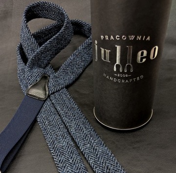 ТЕМНО-СИНИЕ подтяжки с узором «ЕЛОЧКА» и ПУГОВИКАМИ HARRIS TWEED WOOL