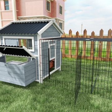 Деревянный курятник с бегом, клеткой, вольером, серый