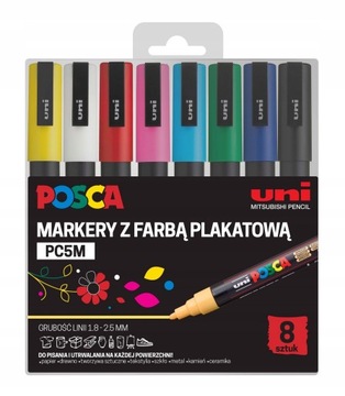 Marker z farbą plakatową Posca PC-5M, zestaw 8 szt