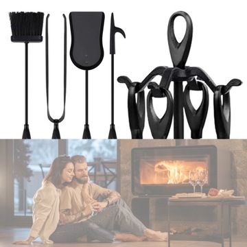 ИНСТРУМЕНТЫ АКСЕССУАРЫ ДЛЯ КАМИНА НАБОР ИЗ 5 ПОДСТАВОК МЕТАЛЛИЧЕСКИЙ КРЮК ЧЕРНЫЙ