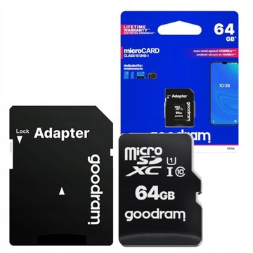 KARTA PAMIĘCI MICROSD 64GB microSDHC class 10 UHS-I + adapter SD