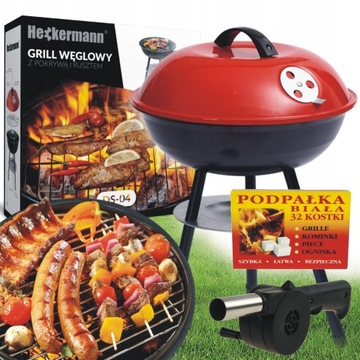 ZESTAW GRILL WĘGLOWY OGRODOWY |OKRĄGŁY Z POKRYWĄ I POPIELNIKIEM + AKCESORIA