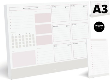 BIUWAR A3 ROK NOTES kalendarz PLANER 364 ORGANIZER + notes magnetyczny PINK