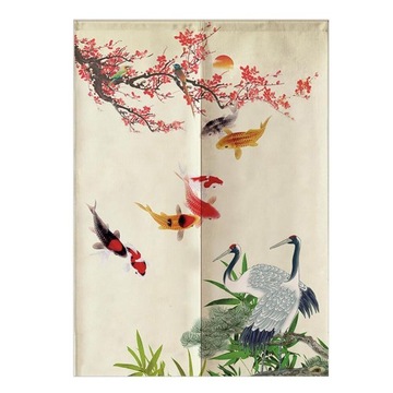 Japońska Zasłona Bawełniana Żuraw i Rybki-75x120cm