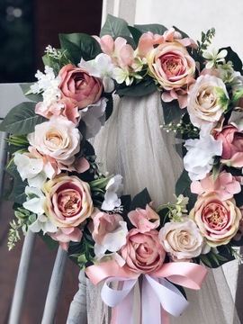 ЦВЕТОЧНЫЙ ВЕНОК НА ДВЕРЬ ДЕКОРАЦИОННЫЙ ВЕНОК КРЕМ