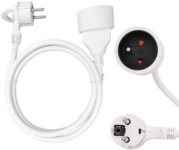 Przedłużacz Pojedynczy Jednogniazdkowy Wtyczka z Uchwytem Biały Kabel 1,5 m