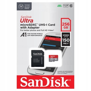 Karta pamięci SanDisk microSDXC 256GB 150MB/s + Adapter SD do smartfona