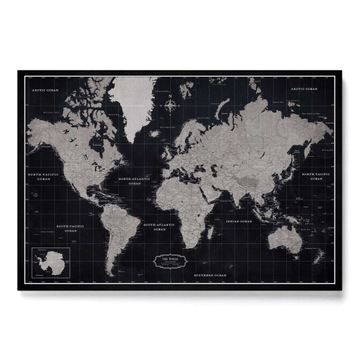 Mapa Korkowa Świata w języku Angielskim Grafitowa 70x50cm