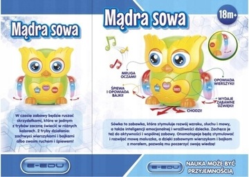 Мудрая образовательная интерактивная сова Танцует Поет Декламирует Говорит на польском языке
