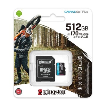Kingston microSDXC Canvas Go! Плюс карта 512 ГБ 170R A2 U3 V30 + адаптер