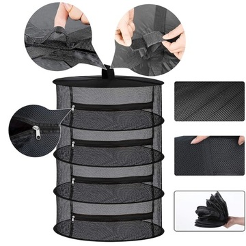 Подвесная сушилка для растений, 4 уровня, дышащая, черная, на молнии.