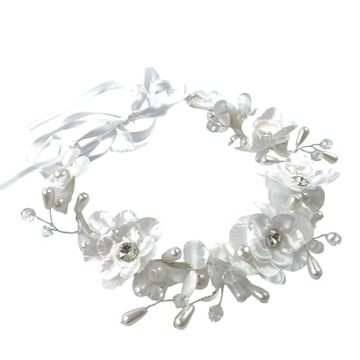 БЕЛЫЙ ЭЛЕГАНТНЫЙ ВЕНОК, УКРАШЕННЫЙ ЖЕМЧУГОМ И КРИСТАЛЛАМИ