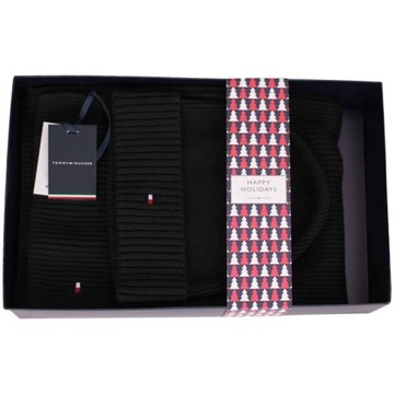 ZESTAW TOMMY HILFIGER CZAPKA SZALIK ZESTAW ZIMOWY GIFTBOX CZARNY UNISEX