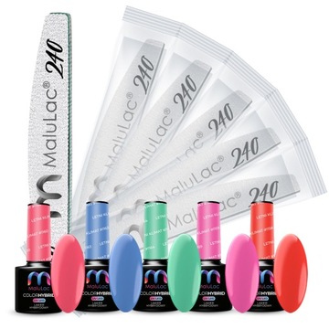 MaluLac Zestaw 5x lakier hybrydowy + 5x pilnik łódka 180/240 gratis