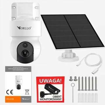 Zestaw Kamera WiFi Obrotowa Bezprzewodowa ORLLO E9 + Panel Solarny