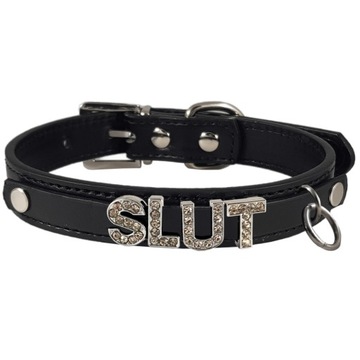 SOLIDNA SKÓRZANA OBROŻA BDSM CHOKER na szyję SLUT