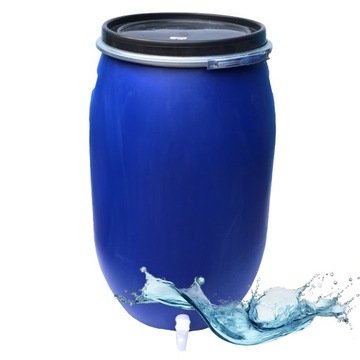 BECZKA PLASTIKOWA Z OBEJMĄ I KRANEM 120L ZBIORNIK NA WODĘ KISZENIE ATEST