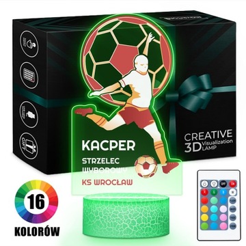 Lampka Nocna LED 3D z Imieniem Piłka Nożna Prezent dla Piłkarza Dzieci