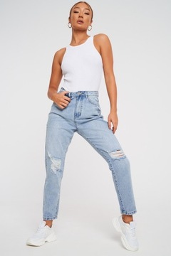 MISSGUIDED niebieskie spodnie jeansowe dziury 42