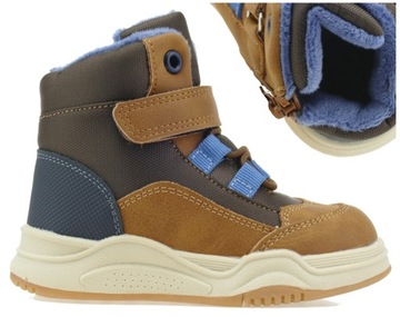 BUTY ZIMOWE CHŁOPIĘCE OCIEPLANE ŚNIEGOWCE DZIECIĘCE TRZEWIKI NA RZEPY R 21