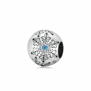 Charms ORNAMO Kulka Ze Śnieżynkami Cyrkonia biała/niebieska Srebro pr.925