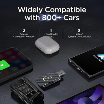Беспроводной адаптер Carplay 2 в 1 для Apple iOS Android Auto Smart USB Plug