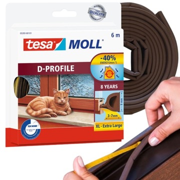 TESA MOLL USZCZELKA GUMOWA SAMOPRZYLEPNA PROFIL D DO OKIEN I DRZWI 6M BRĄZ