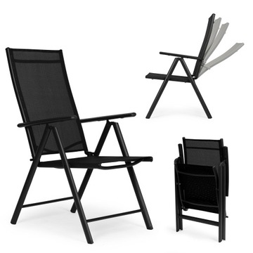 Komplet czarnych 2 krzeseł ogrodowych składane stalowe z regulacją oparcia