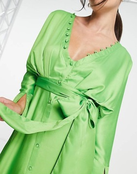 ASO DESIGN Zielona satynowa sukienka pasek (36)