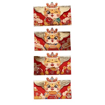 4 красных новогодних конверта, традиционные подарочные пакеты, лучший стиль B