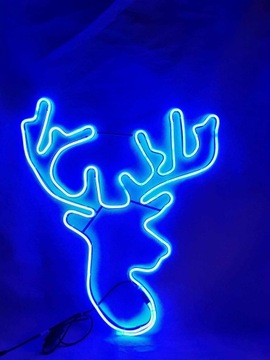 HIT! OZDOBA ŚWIĄTECZNA GŁOWA RENIFERA NIEBIESKI NEON