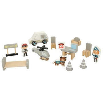 Полицейский участок, деревянная дорожка + полицейская машина, вертолеты, парковка