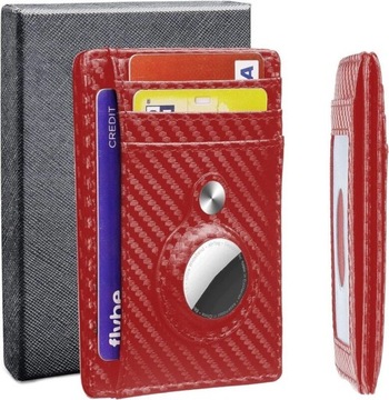 PORTFEL ECO SKÓRA KARBON SLIM RFID AirTag RED