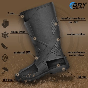 Легкие короткие резиновые сапоги черного цвета из пены ЭВА - Dry Walker Xtrack Short