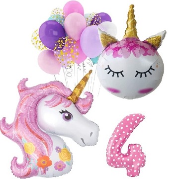 BALONY zestaw urodziny 4 LATKA JEDNOROŻEC UNICORN