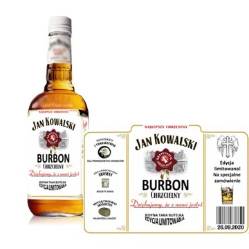 PREZENT DLA CHRZESTNEGO ETYKIETA NA WHISKY JIM BIM