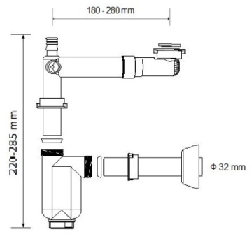 НИЗКИЙ ТЕЛЕСКОПИЧЕСКИЙ СИФОН ДЛЯ УМЫВАЛЬНИКА