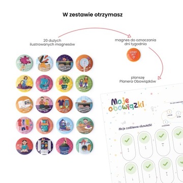 Obrazkowa TABLICA OBOWIĄZKÓW dla dziecka - magnetyczny z magnesami 20szt
