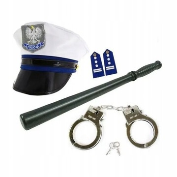 CZAPKA PAŁKA KAJDANKI STRÓJ POLICJANTA POLICJANTKA KOSTIUM HALLOWEEN
