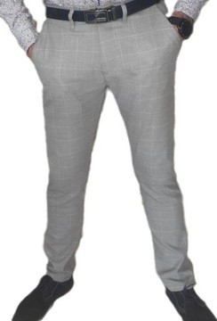 Spodnie męskie eleganckie szare w kratkę, rozmiar 42 (108-112 cm)