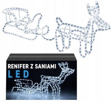 RENIFER Z SANIAMI LED LAMPKI ŚWIĄTECZNA OZDOBA