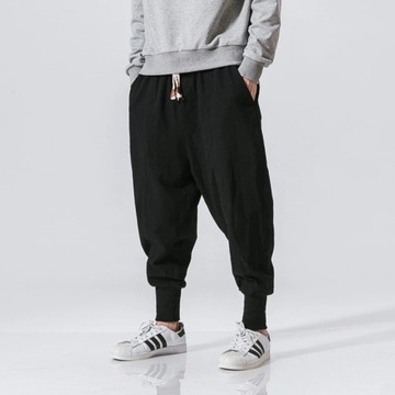 Loose Linen Cotton Drawstring Harem Pants for Men