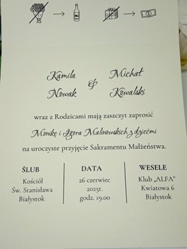 ZS11*3 K Zaproszenie na ślub ślubne ze sznureczkiem z pełną personalizacją