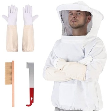GARNITUR BLUZA PSZCZELARSKA Z KAPELUSZ RĘKAWICE SZCZOTKA DO ULI ZESTAW