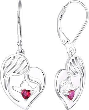 Kolczyki serce mama i córka z kamieniem Fioletowym wiszące 925 YL JEWELRY