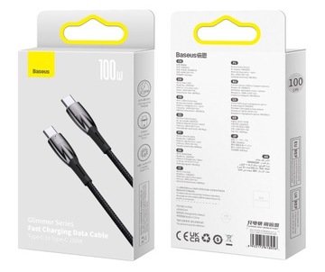 КАБЕЛЬ USB-C BASEUS С СИЛЬНОЙ ПОДСВЕТКОЙ TYPE-C, БЫСТРАЯ ЗАРЯДКА, 100 Вт, PD, 1 М